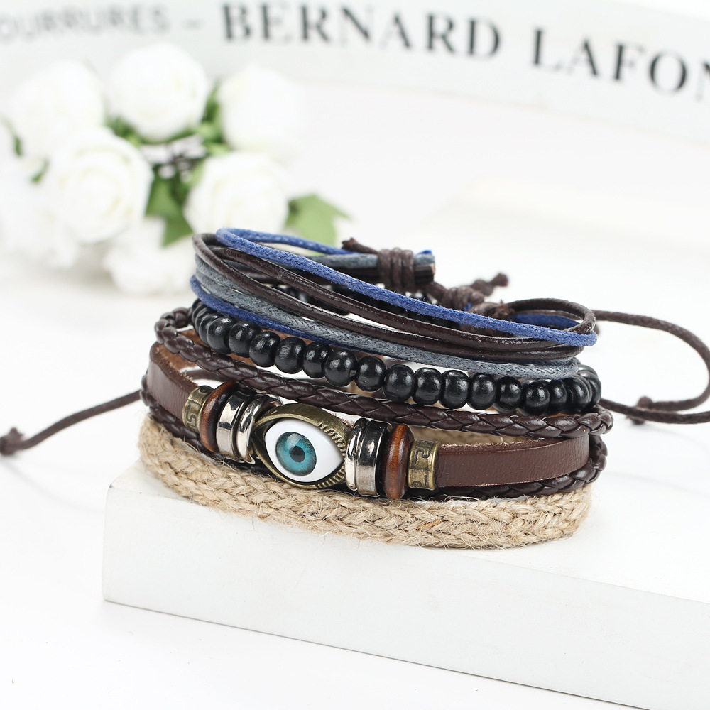 Multi-layer Adjustable Leather Beaded Bracelet For Men Retro Style_voghion.com