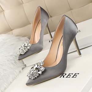 516-5 han edition diamond shoes high heel with sexy thin shallow pointed mouth shining diamond buckle shoes