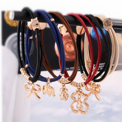 the republic of korea Dongdaemun rubber string alloy Hollow Little Bear Hairpin Hair rope golden bow rubber string wholesale Hairpin