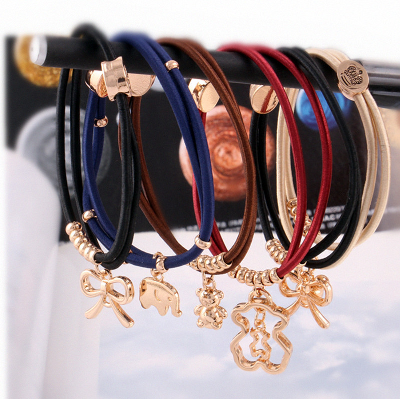 the republic of korea Dongdaemun rubber string alloy Hollow Little Bear Hairpin Hair rope golden bow rubber string wholesale Hairpin