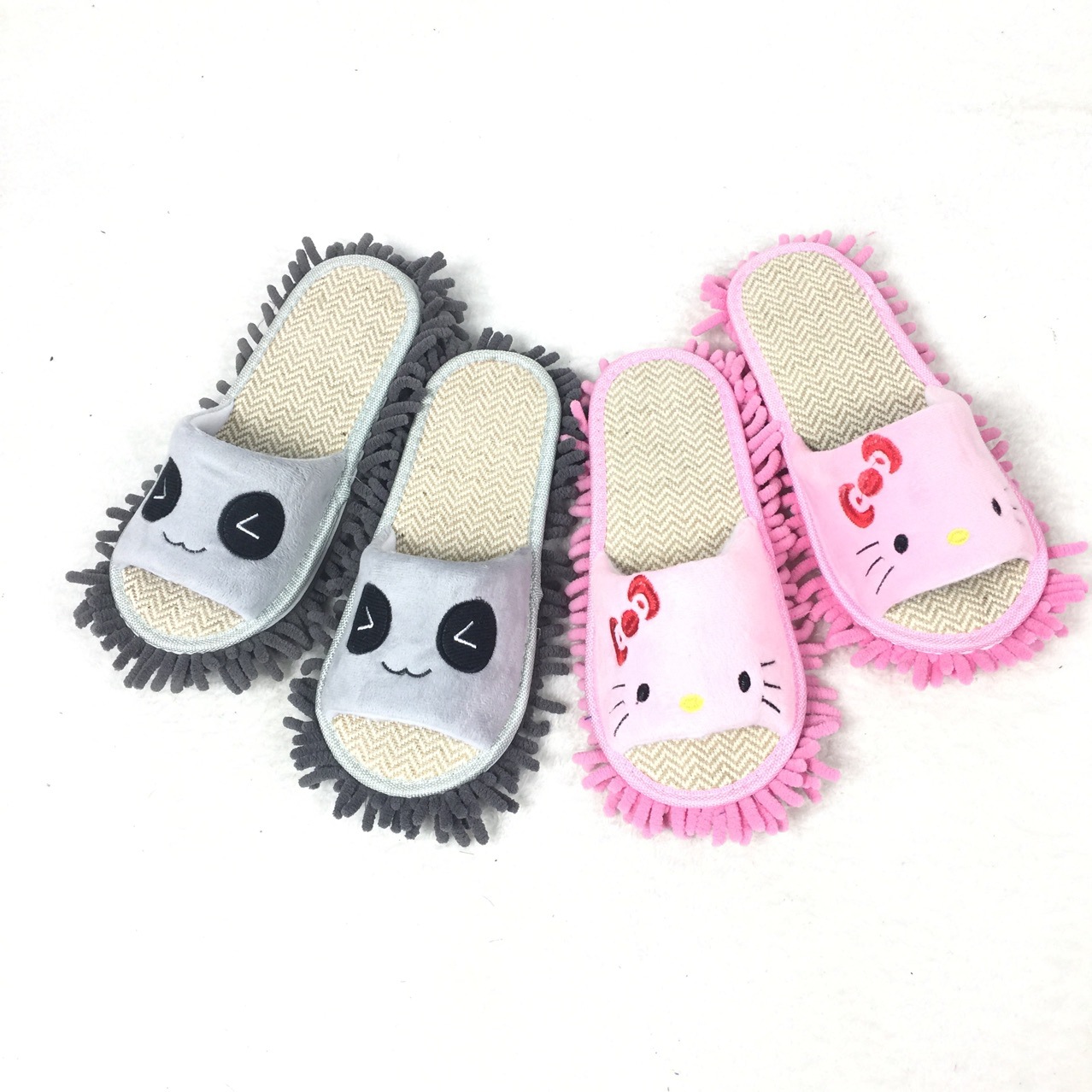 Floor mopping slippers, cartoon embroidery, thickened upper, removable and washable lazy floor slippers, wooden floor slippers