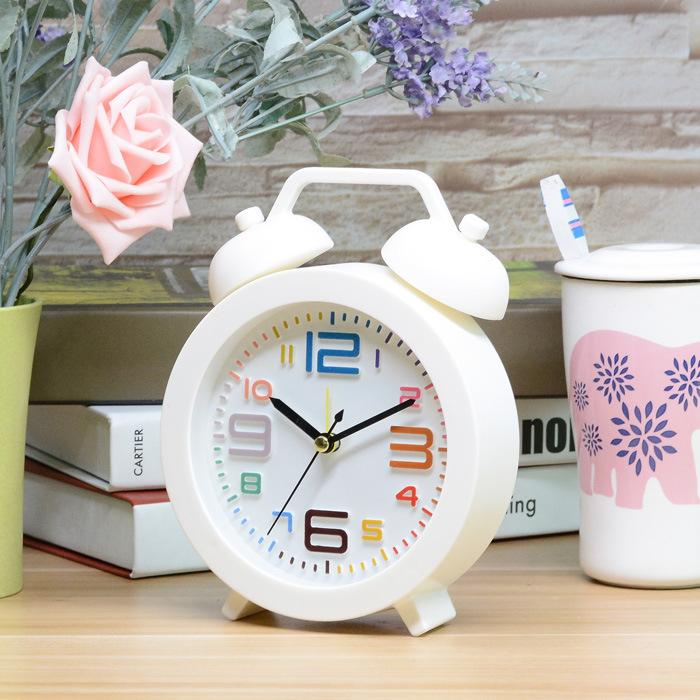 家居礼品 钟表批发 糖果色3D数字立体钟面打铃闹钟 座钟
