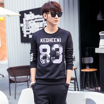 2017春季新款卫衣男士运动套装潮男韩版休闲修身圆领卫衣套头T恤