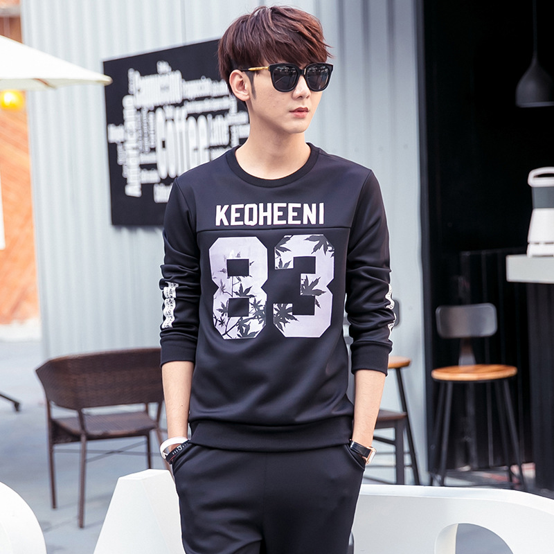 2017春季新款卫衣男士运动套装潮男韩版休闲修身圆领卫衣套头T恤