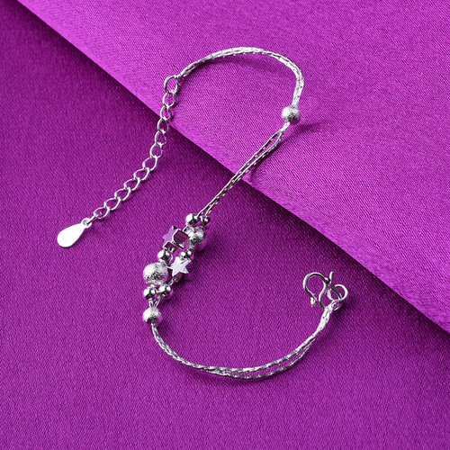 Bracelet with Beads, Women's Silver Bracelet, Japanese and Korean Style Small Star Accessories, Double Layer Polished Bead Small Gift, Gift for Feet Bracelet, Wholesale
