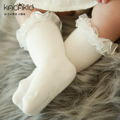 Girls spring and summer mid-calf socks with layers of mesh fungus lace kacakid infant cotton socks sweet princess socks
