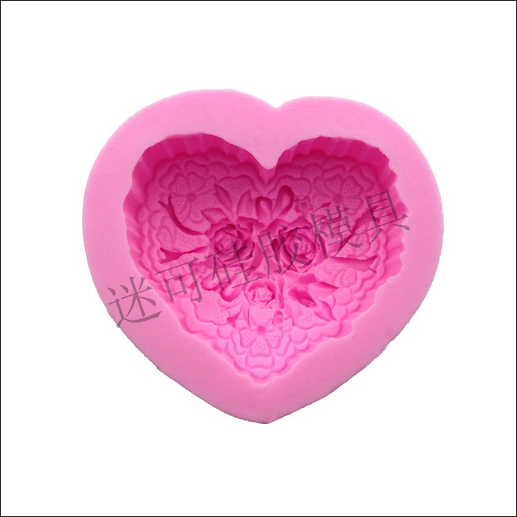 Rosa en forma de corazón Fondant pastel de chocolate molde de silicona de grado alimenticio jabón hecho a mano molde de vela ventas directas de fábrica