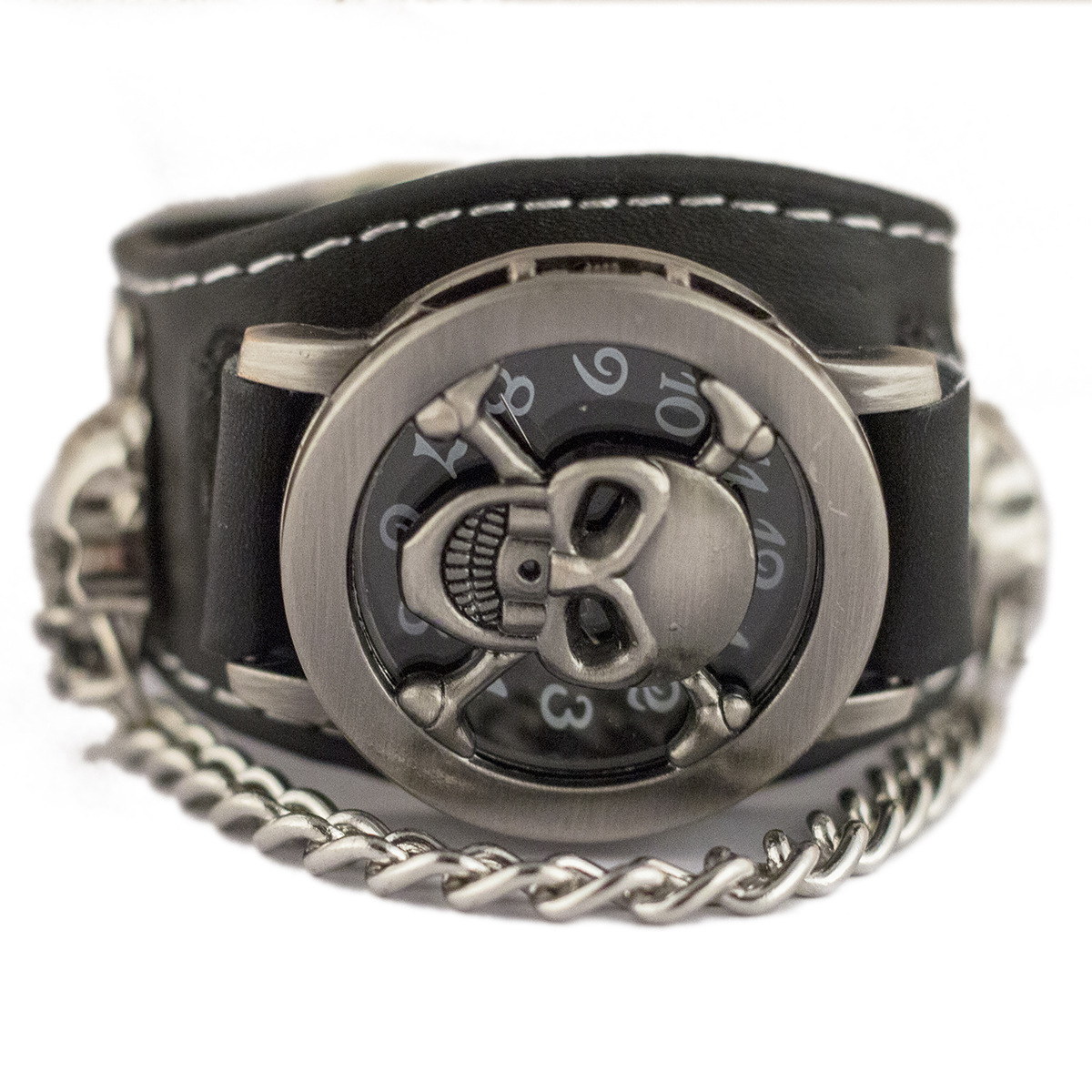 Glass Mirror Material Punk Simple Style Skull Ghost Buckle Pu Belt Strap Quartz Watch Bracelets