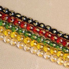 多色彩色五行水晶六字真言烫金散珠DIY饰品配件材料人造合成材质