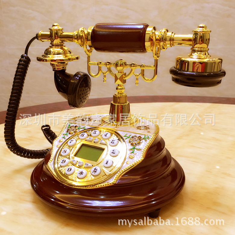 Retro country style European antique telephone, new fashionable diamond-encrusted creative old-fashioned home telephone landline