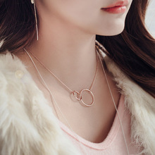 s925纯银项链 气质甜美双圆圈项链 韩版时尚银饰品 两色