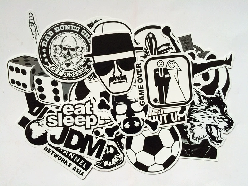 Sticker Set, PVC Printed, Assorted Graffiti Designs, Black & White, 50–100 pcs