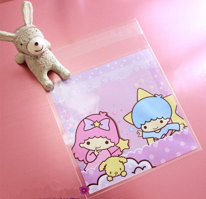 可爱紫色双子星自粘袋礼品包装饼干袋糖果曲奇袋手作包装袋10*10