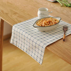 浅蓝格子棉麻餐垫餐巾 擦碗巾桌布 双层隔热垫茶巾纯棉拍摄背景
