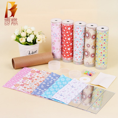 儿童印花纸diy万花筒制作套件 幼儿园手工小制作万花筒早教玩具|ru