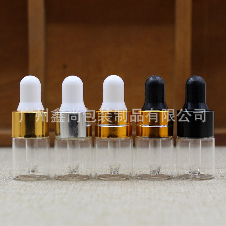 2ml厂家批发 透明精油瓶 黑圈黑胶头 滴管瓶 玻璃瓶小样瓶分装瓶