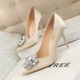 516-5 Korean diamond, women's shoes are thin with high heels, thin, shallow, pointed, shining, diamond, buckles, single shoes.