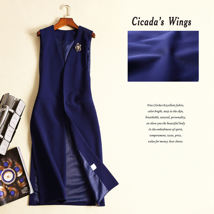 欧洲站女式风衣2021新款欧美女装纯色显瘦无袖外套马甲女一件代发|ms