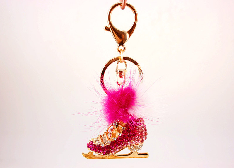 38g Weight Alloy, Metal Material Shoe Pattern Unisex Gender Pink, Black Color Korean Cute Fashion Diamond Hair Ball Skates Car Keychain 8