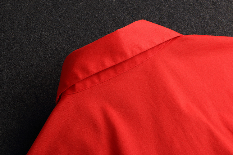 【刘亦菲同款】中国直邮 早春新款衬衫领七分袖红色连衣裙 XL