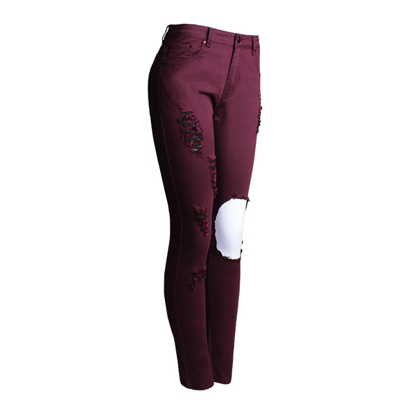 Europe and the new popular beggar hole thin waist elastic character slim pants color pants pants
