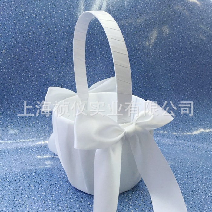 贡缎布撒花瓣花童花篮 婚礼套装新娘蝴蝶结花篮