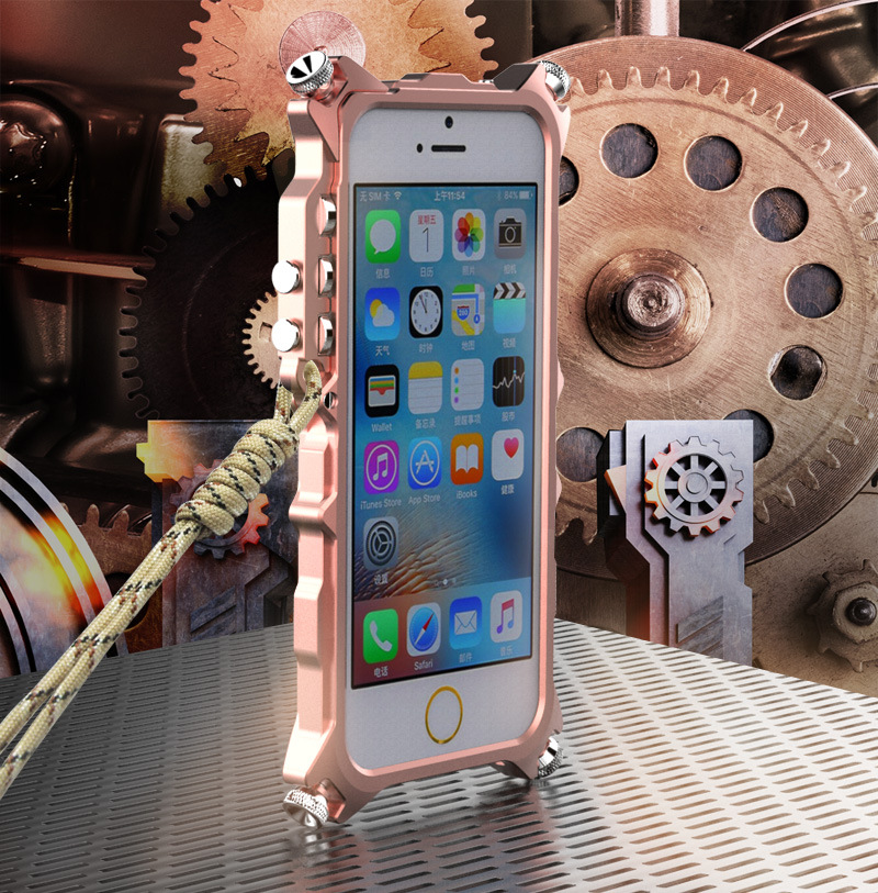 SIMON Mechanical Arm Skull Punk Premium Aluminum Metal Bumper Shockproof Case Cover for Apple iPhone SE/5S/5