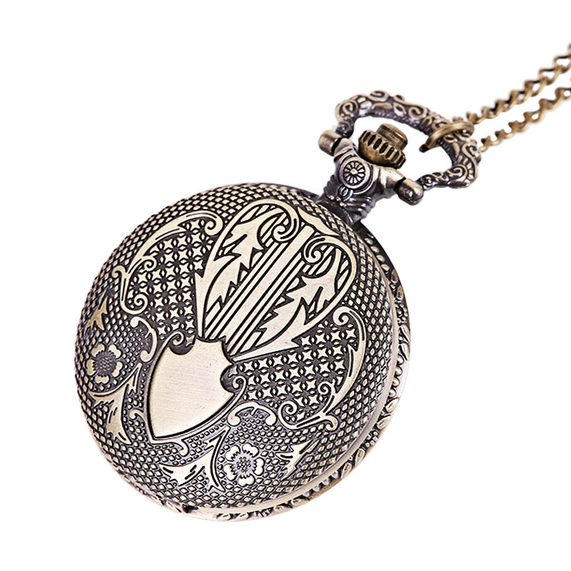 Foreign Trade Quartz Watch Large Embossed Pattern Shield Classical Pocket Watch European and American Vintage Bronze Pocket Watch 8189