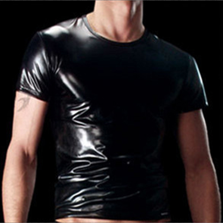 Imitation leather T-shirt/imitation leather patent leather/inner yarn men's tights factory direct sale low price wholesale men