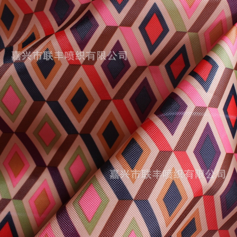 纺织厂家 420d涤纶牛津布转移立体菱形格印花 户外帐篷PU防水涂层