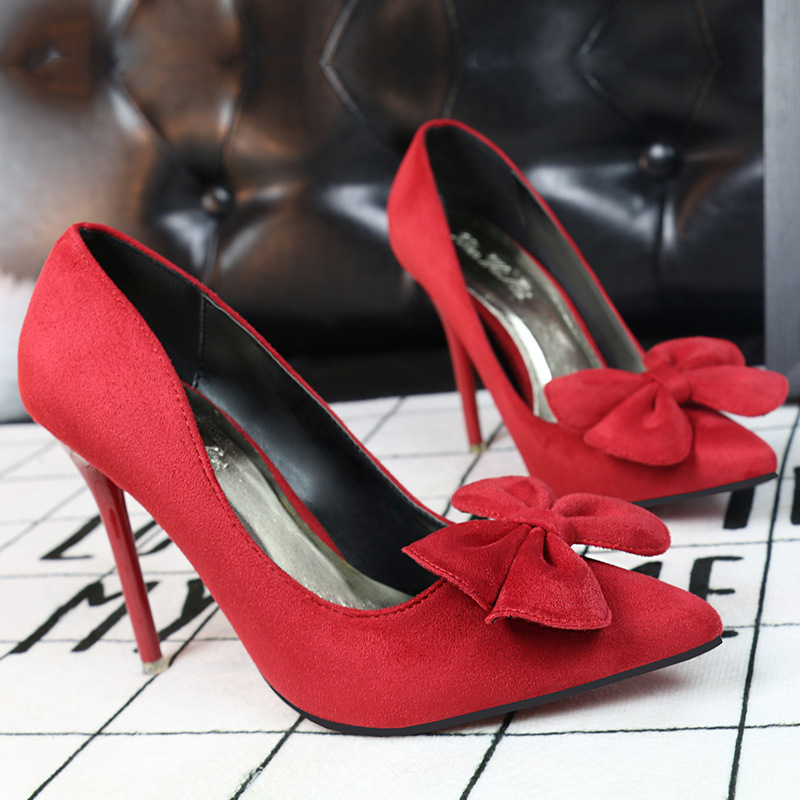 2586-13 (special offer) Korean fashion women's shoes stiletto high heel pointed big bow single-layer shoes wedding shoes
