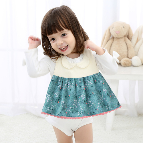 Waterproof pure cotton skirt-type bib and strap-type adjustable saliva napkin for baby girl eating bib large size