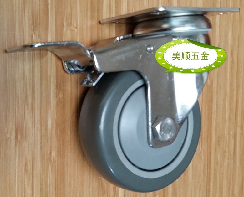 厂家供应美顺2系列304不锈钢4寸中型聚胺脂万向带刹车脚轮 万向轮