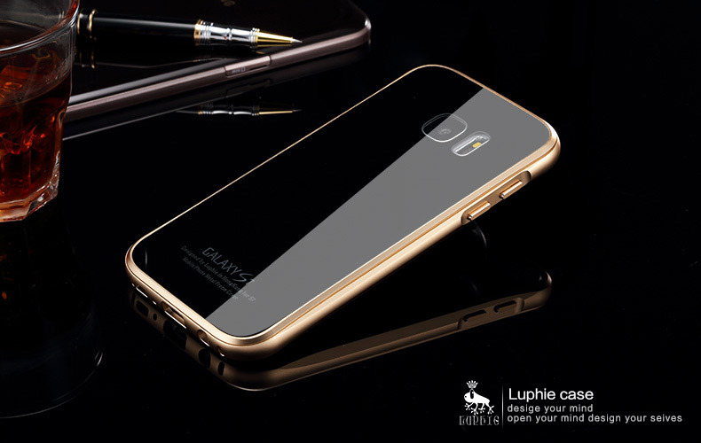 Luphie Aircraft Aluminum Metal Frame 9H Tempered Glass Back Cover Case for Samsung Galaxy S7 Edge G9350