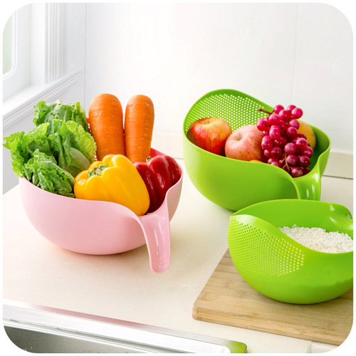 Self-produced and sold Colorful Kitchen Drain Basket Rice Basin Plastic Vegetable Wash Basin Thick-handled Rice Sieve Rice Washer