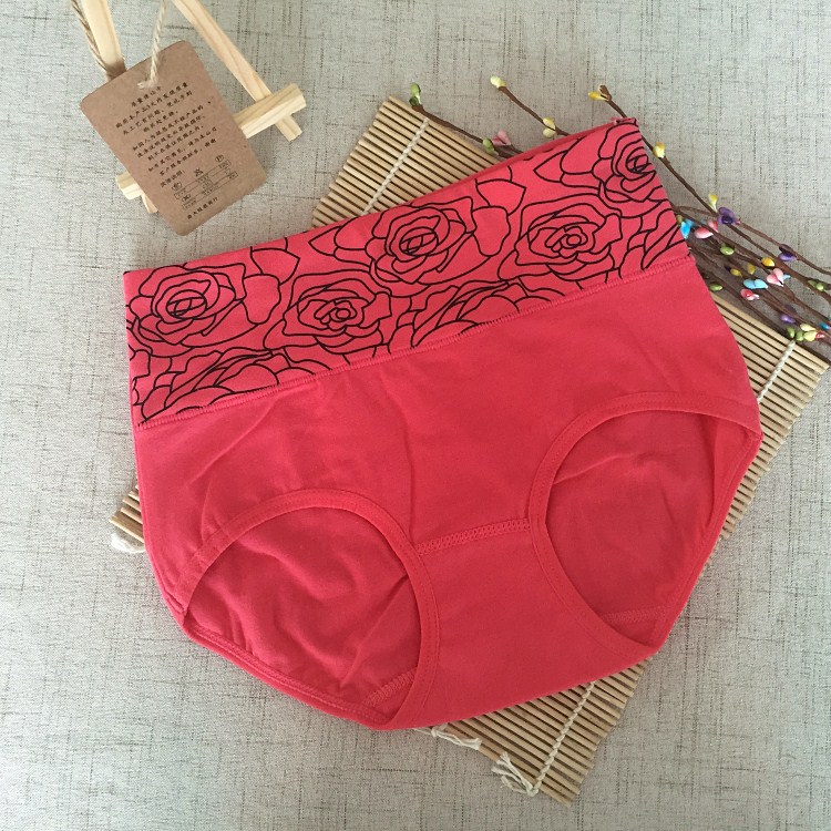 【微商热卖女内裤纯棉高腰玫瑰印花收腹美体