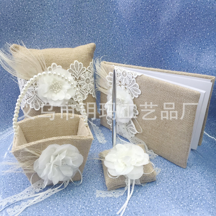 西式婚礼用品 麻布羽毛花篮套装 新娘用品 结婚用品 厂家直销