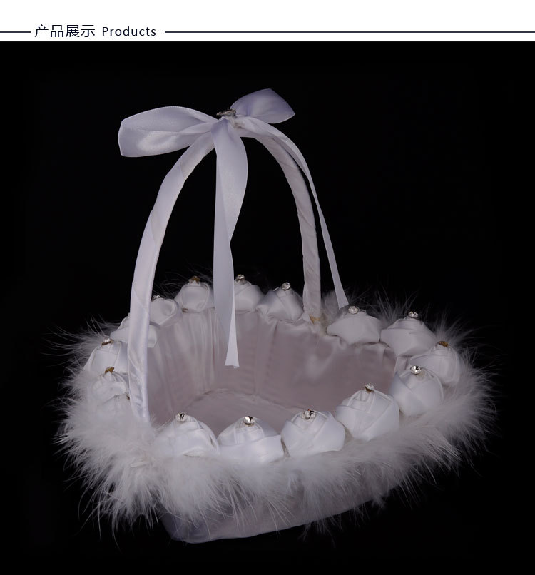 Wholesale of Western-style wedding supplies, creative flower bud heart-shaped flower baskets, ostrich fur flower boys scattering flowers, flower baskets and hand-held baskets detail image 15