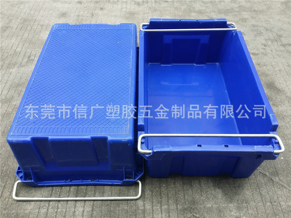 厂家供应全新料蓝色PP注塑铁耳周转箱 带把手物流筐铁耳箱