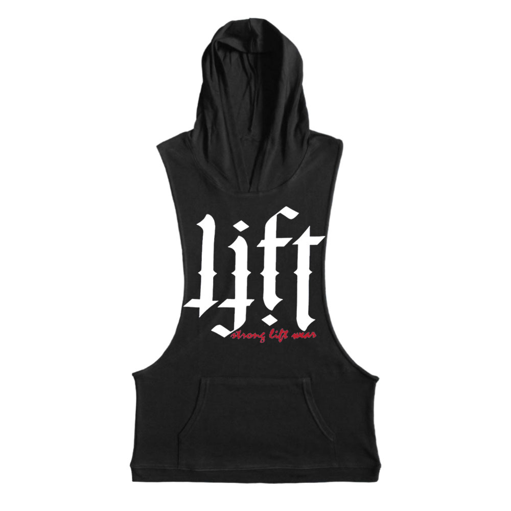 跨境男士运动健身连帽无袖背心夏季精梳棉欧码 LIFT印花卫衣潮牌