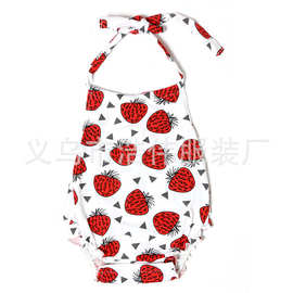 儿童夏季草莓图案系带爬服 欧美宝宝连身衣 外贸新款背带裤批发