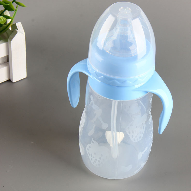 厂家批发宽口径硅胶奶瓶带手柄防摔防胀气婴儿奶瓶母婴用品