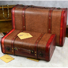 仿古老式復古手提箱木箱子做舊木箱皮箱 拍攝道具櫥窗裝飾代發