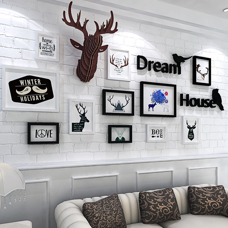 Wholesale Nordic minimalist photo wall solid wood photo frame living room photo wall elk wall decoration wall decoration hanging wall combination Wholesale Nordic minimalist photo wall solid wood photo frame living room photo wall elk wall decoration wall decoration hanging wall combination