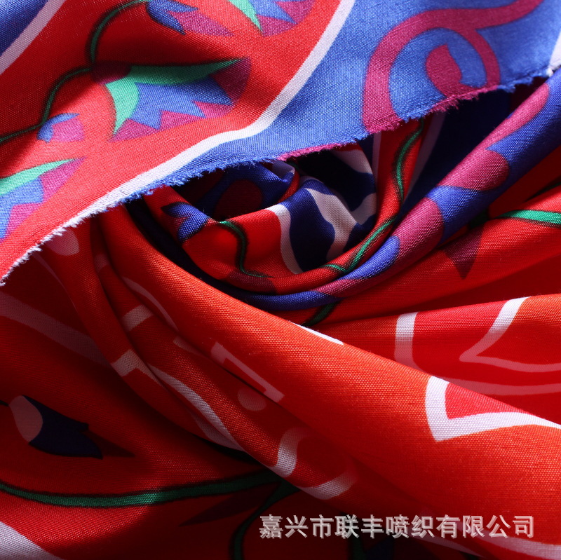 厂家直销全涤纱190T涤棉布水印花双面渗透印花旗帜壁挂面料