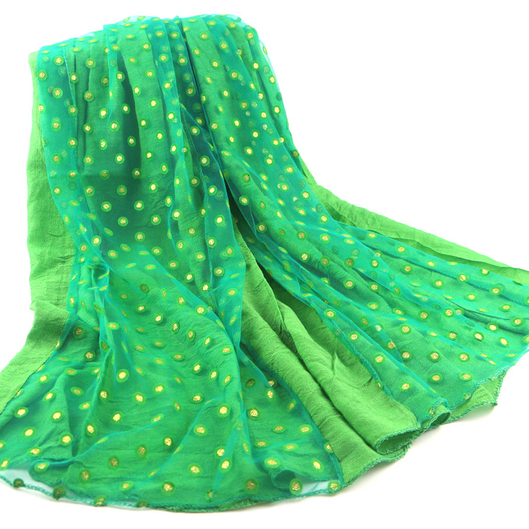 2017新款竹节棉麻两层网纱拼接秋冬时尚百搭围巾烫金波点印花披肩|ms