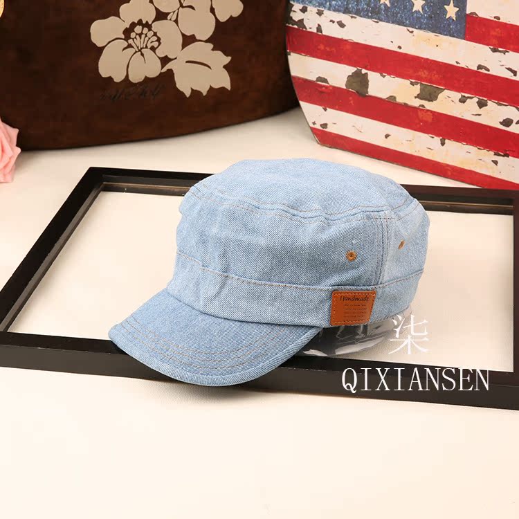 批发采购帽子-韩国平顶帽女贴布皮标牛仔布女