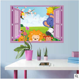 卡通3D立体假窗墙贴创意DIY儿童房幼儿园美化装饰贴画PVC可移除贴
