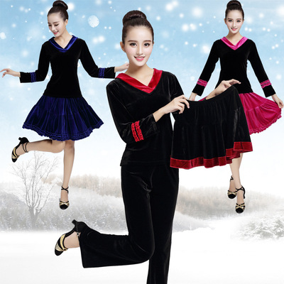 square dance clothing new pattern Korean Velvet suit Autumn and winter Middle and old age costume Culotte Jinsirong One piece On behalf of