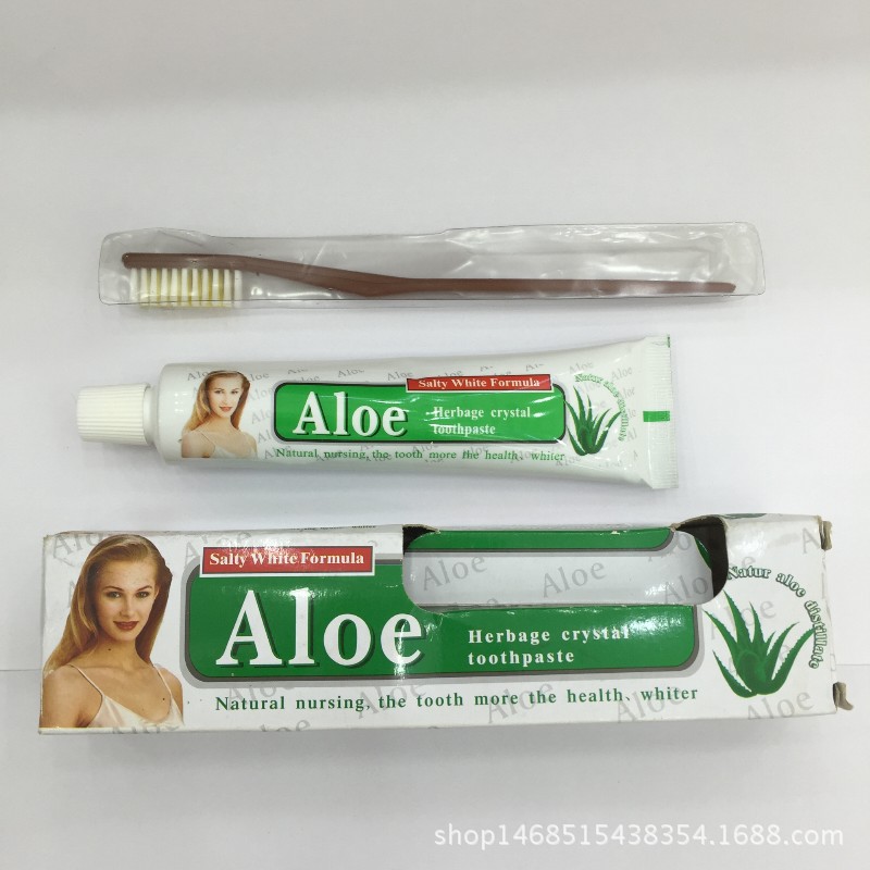Foreign trade special supply 105g with toothbrush toothpaste yellow tooth stain removing fresh white teeth aloe toothpaste